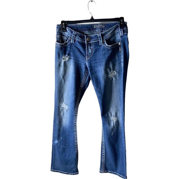 Silver Jeans Pioneer Jean Women 29x31 Distressed Straight Stretch Mid Wash Denim - Picture 1 of 8